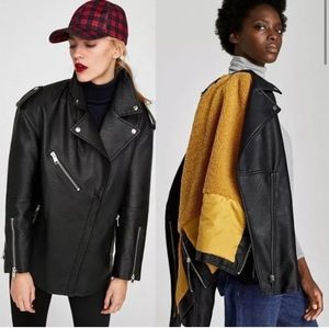 Oversized Textured Leather Jacket Mustard Lining